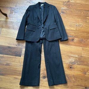 Anne Klein 2 Black Cotton Striped Blazer & Pants Suit Set size 6
